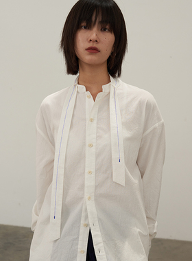 ziilam枝蓝 半高领衬衫早秋衬衣女白色立领新中式国风上衣设计感