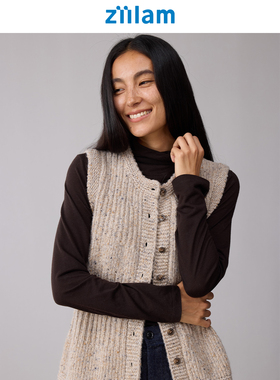 ziilam枝蓝 花纱粗针马甲美利奴羊毛混纺轻盈保暖慵懒秋冬背心女