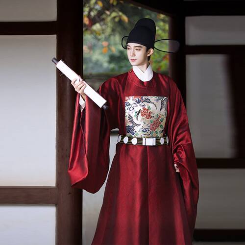 阡鲤集【入仕】明制汉服官服双鹤织锦补云纹暗花圆领袍补服婚服