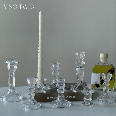 法式北欧式复古水晶蜡烛台玻璃浪漫烛光晚餐婚庆拍摄道具INS风格