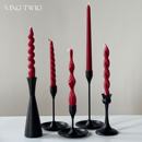 欧式 饰品 酒红色长杆蜡烛螺纹香薰蜡烛酒店婚礼宴会圣诞桌面氛围装