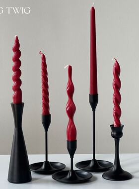欧式酒红色长杆蜡烛螺纹香薰蜡烛酒店婚礼宴会圣诞桌面氛围装饰品