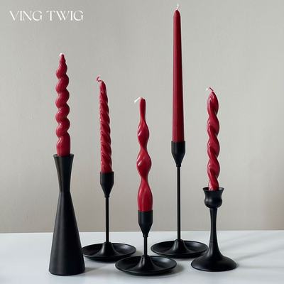 欧式酒红色长杆蜡烛螺纹香薰蜡烛酒店婚礼宴会圣诞桌面氛围装饰品
