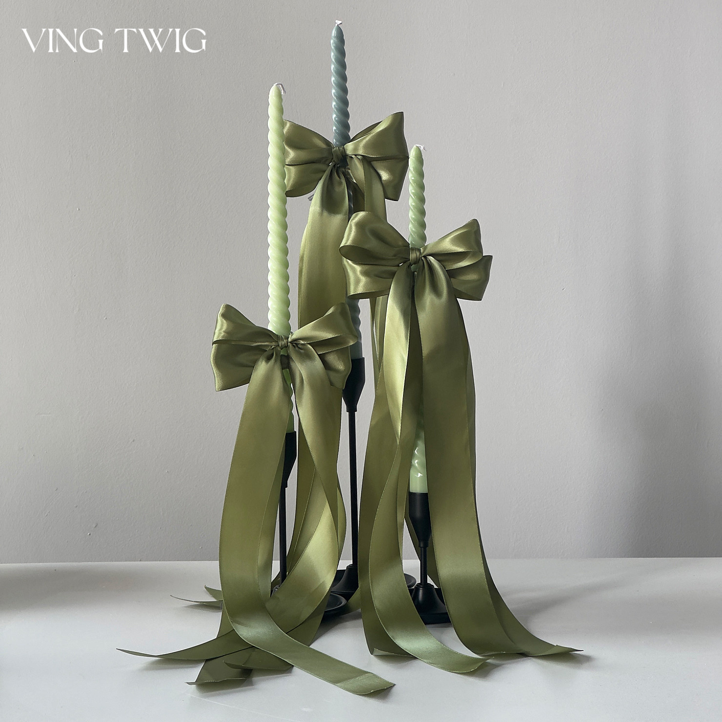 VING TWIG螺纹长杆蜡烛蝴蝶结烛台装饰氛围感婚礼宴会餐桌摆件