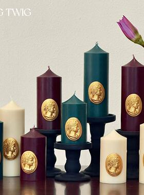 法式复古浮雕人像圆柱香薰蜡烛餐桌卧室摆件圣诞节日气氛装饰摆件