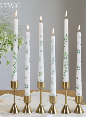 25CM欧式长杆婚礼长杆印花蜡烛无烟家用氛围装饰蜡烛餐桌美学摆件