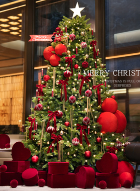 圣诞树2025新款纯pe高级感红色圣诞节装饰家用商场耶诞树圣代树