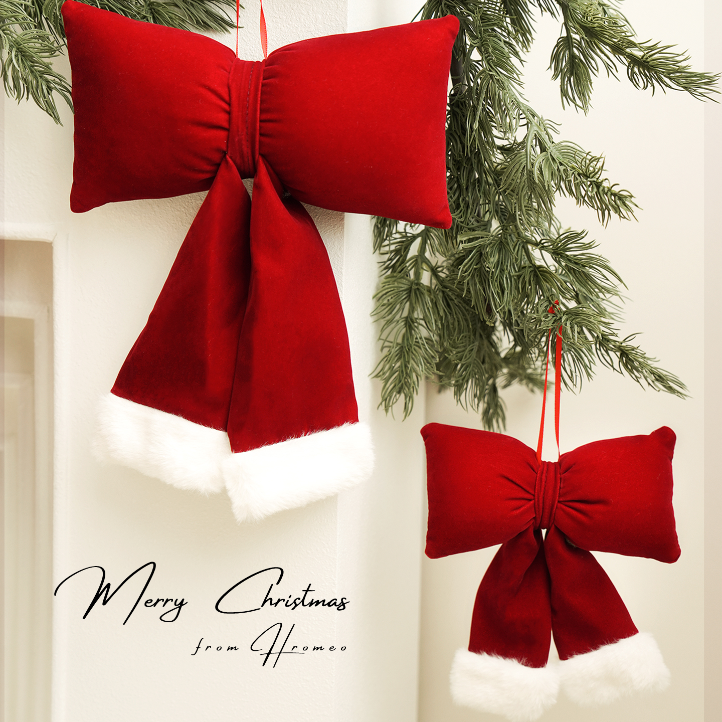 圣诞高档立体酒红绒布红色蝴蝶结