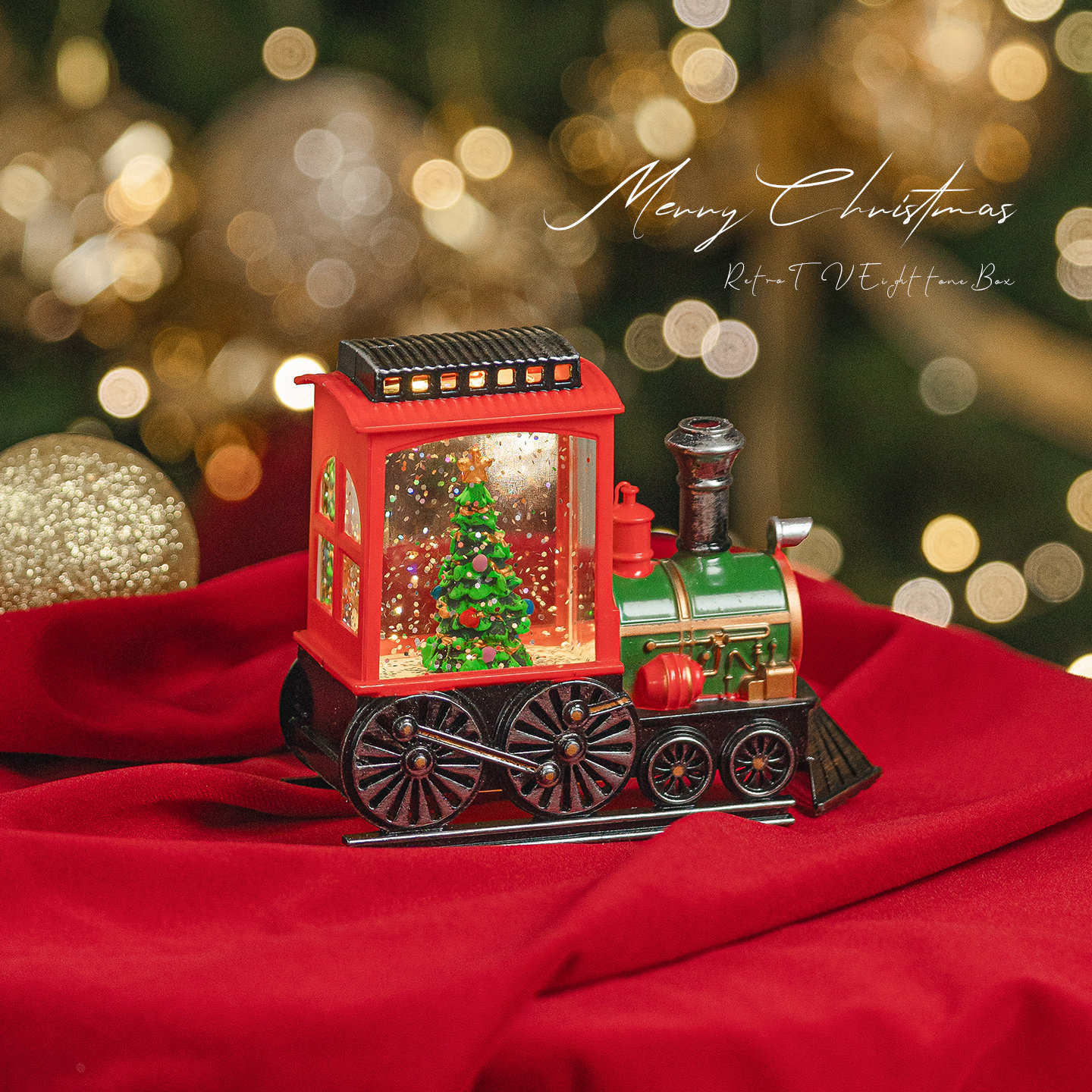 圣诞节装饰品注水发光小火车桌面摆件飘雪氛围道具圣诞树风灯礼品