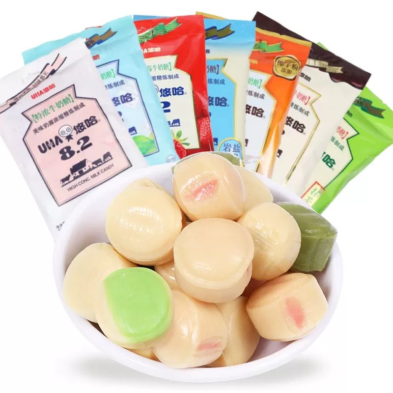 UHA悠哈8.2特浓牛奶糖味觉糖抹茶味草莓味小包装休闲糖果小零食品