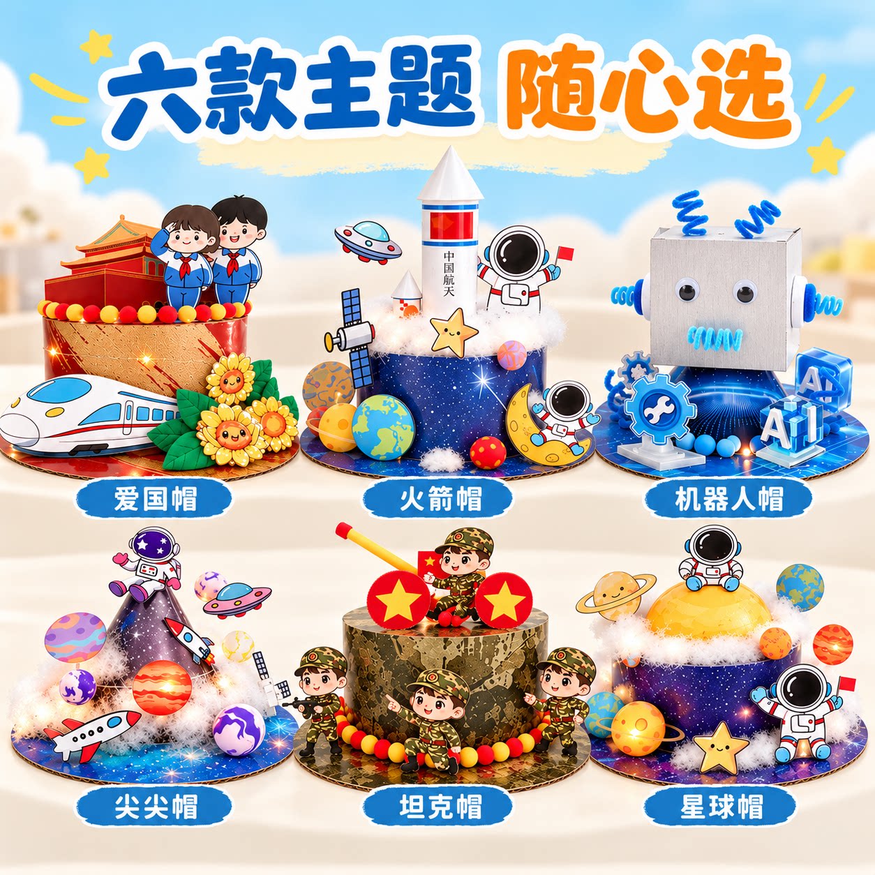 手工帽子diy材料包儿童创意制作纸板帽子手工课亲子活动美术帽子