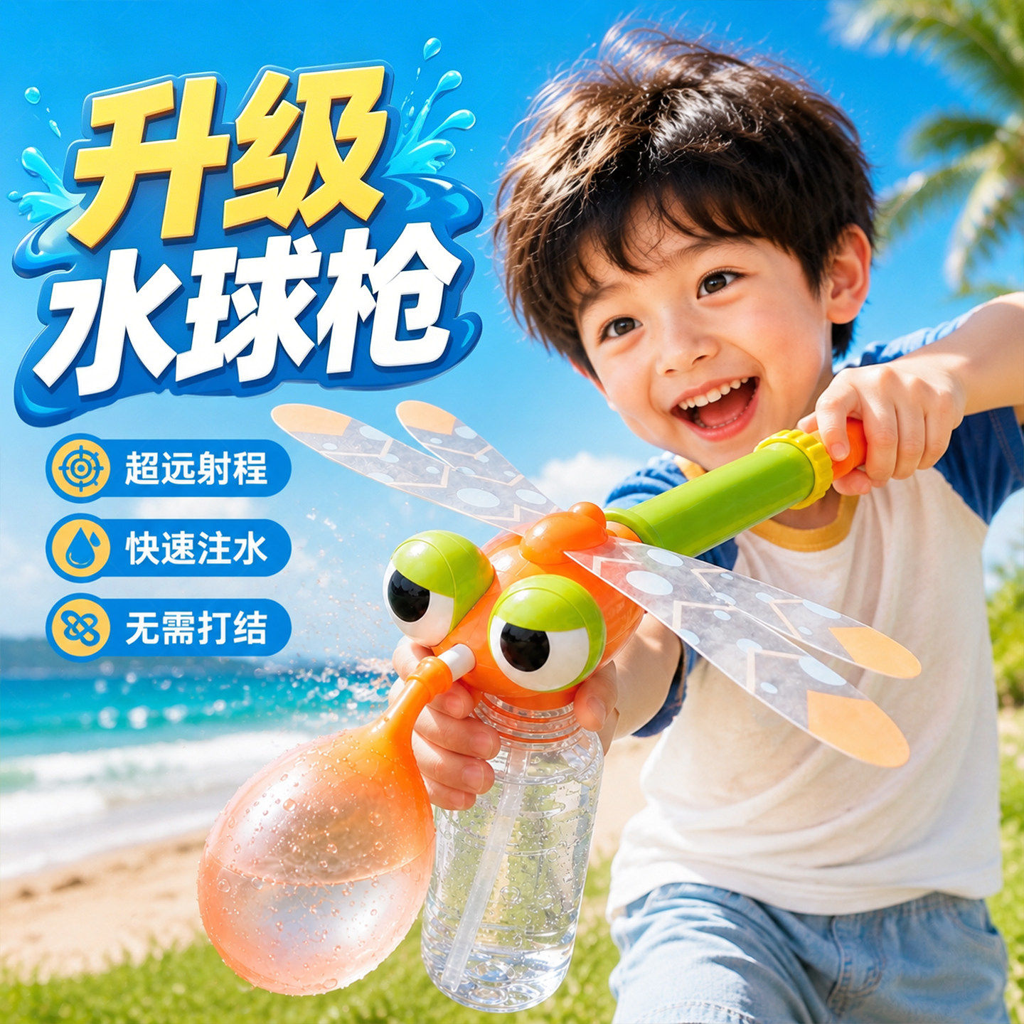户外大鹅蜻蜓水气球抽拉式水枪打水仗户外水气球游戏玩具夏天戏水