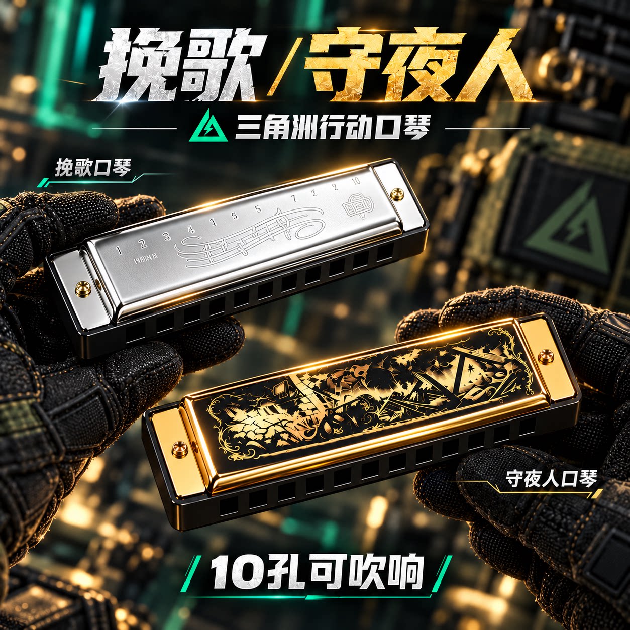 三角洲行动周边守夜人口琴十孔布鲁斯初学者可吹响挽歌口琴模型