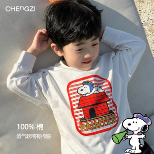 印花潮牌长T恤CZ6C07 100%棉史努比联名男童春季 史努比联名长T