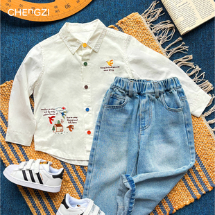 长袖 刺绣polo衬衫 天丝棉儿童春季 柔软帅气CZ6C25 山间来信