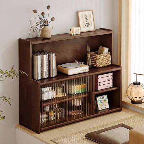 桌面化妆品置物架梳妆台带门防尘护肤品收纳架办公室桌小书架