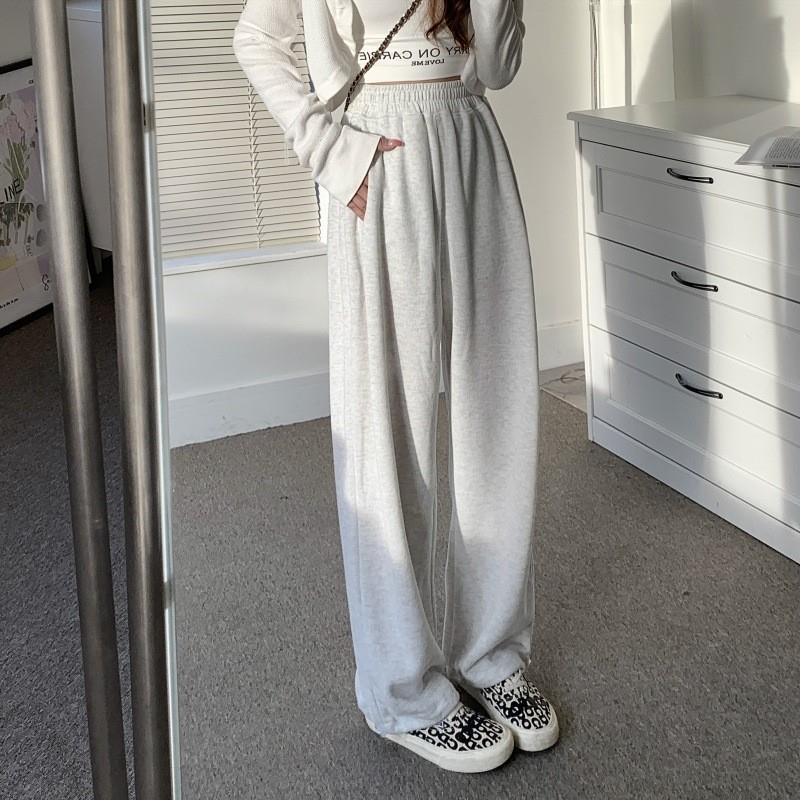 6008#实拍 实价 (6535棉米呢绒260g)秋垂感拖地裤女抽绳束脚裤