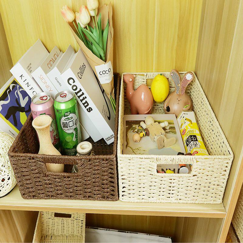 藤编收纳筐diy收纳框筐编织格子柜家用桌面收纳盒化妆盒收纳