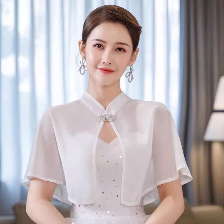 夏季复古雪纺披肩斗篷薄款女士婚纱礼服旗袍白色黑红短款百搭防晒