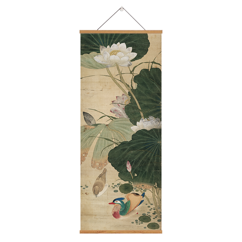 千里江山花鸟图国画装饰画玄关电表箱墙壁茶室墙壁遮挡背景卷轴画