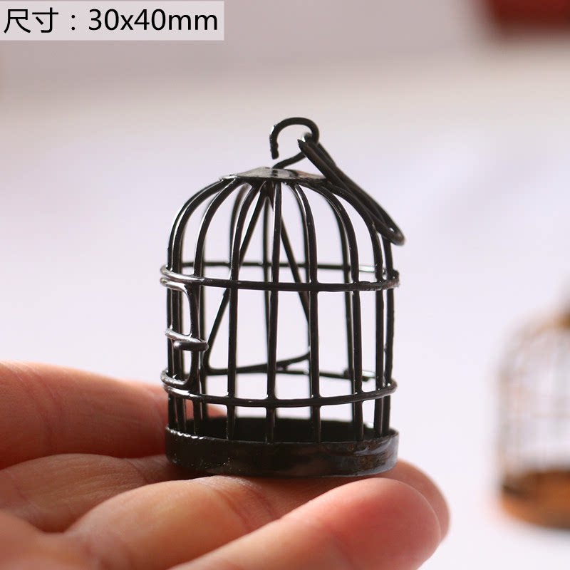 鸟笼迷你黑色鸟笼挂件铁艺花园庭院多肉摆件微景观镂空花边挂饰