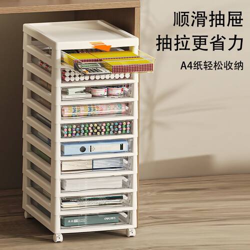 抽屉式收纳盒化妆品家用桌面美甲首饰透明带轮文件学生多层置物柜