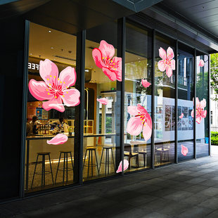 春天桃花樱花玻璃贴超大开春布置氛围装饰珠宝金店服装店花朵窗贴