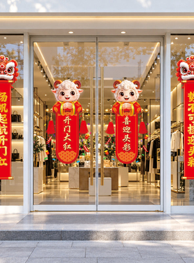 2027开门红气氛布置羊年玻璃贴纸装饰保险公司银行场景装饰窗花