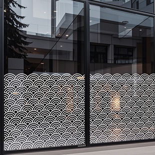 新中式祥云底纹贴纸办公区中式餐厅橱窗腰线美化装饰静电玻璃贴膜