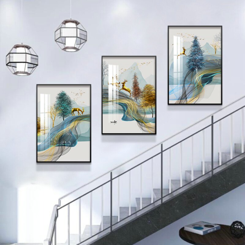 楼梯间转角装饰画loft复式楼走廊玄关过道口挂画客厅背景墙面壁画