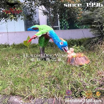 仿真粘毛尾羽龙逗弄小龙宝宝七彩颜色恐龙主题园的精品场景