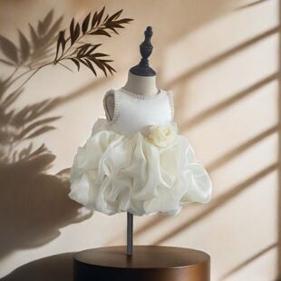 香槟色宝宝周岁生日礼服抓周蛋糕蓬蓬裙儿童礼服周岁宴超绝美礼服