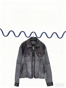 冬季新款休闲时尚牛仔拼接设计油蜡绵羊皮真皮纯皮女拉链立领外套