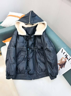 天使之翼黑色女神款超柔皮绵羊皮羽绒冬季保暖女神牛角扣宽松外套