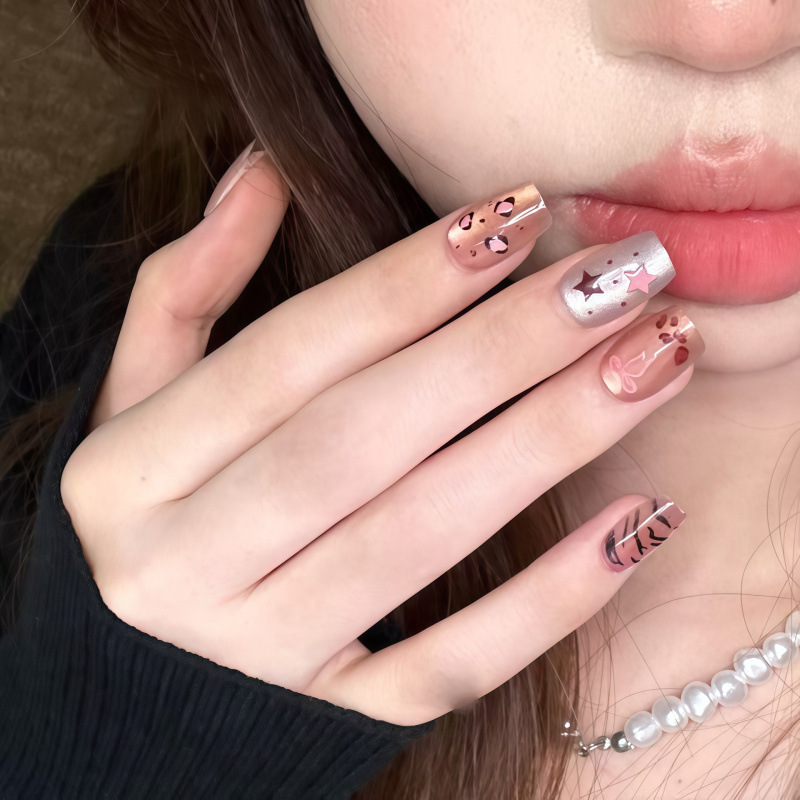 秋冬豹纹kitty美拉德甜酷星星爆闪猫眼甲高颜值美甲贴温柔气质ins