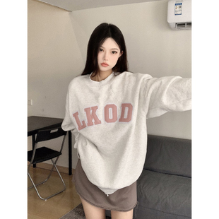 LKOD2022秋冬新款 卫衣百搭 皮质字母圆领潮牌休闲男女同款