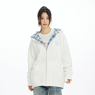 格子外套 帽衫 LKOD2024秋冬新款 格子拼接刺绣卫衣男女同款