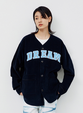 LKOD2021秋冬款灯芯绒麂皮刺绣字母棒开衫 男女情侣夹克