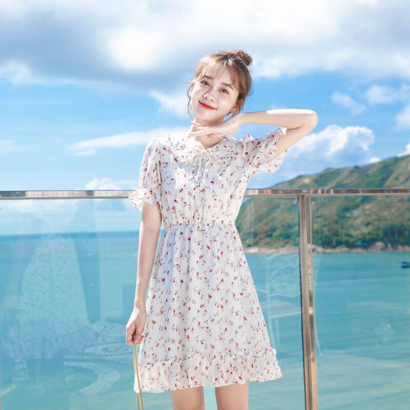 夏季女装娇小矮个子150CM显高超短裙145小清新碎花仙女雪纺连衣裙