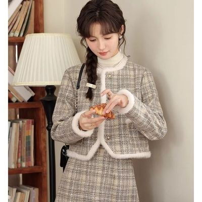 秋冬新款复古格纹夹棉套