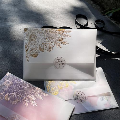 烫金花硫酸纸信封半透明请柬通用邀请函高档精致卡袋包装可定制