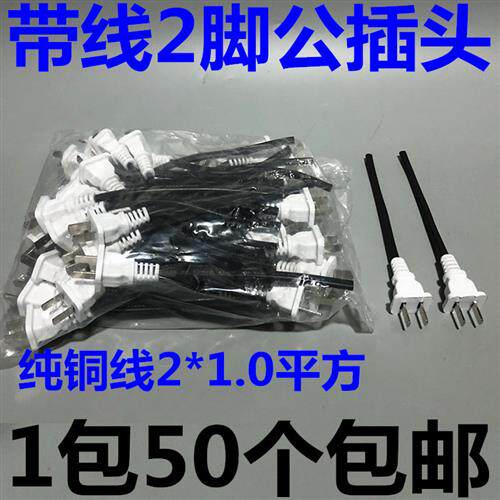 220V监控电源二脚公插头国标纯铜带线二孔母插座延长线公母对接头