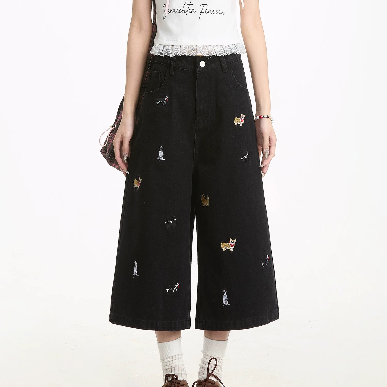 有货203-6F2520P45特夏季趣味小狗刺绣宽松直筒七分裤，女装牛仔裤，星座203-6(原电商259)