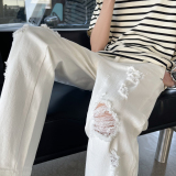 203-6F63P60～夏装新款韩系修身破洞白色牛仔裤八分裤9分裤，男装牛仔裤，星座203-6(原电商259)