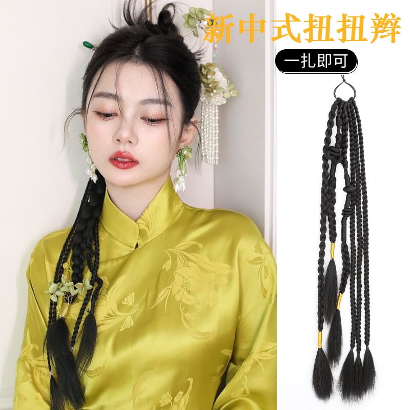 假发辫子女马尾麻花拳击长辫新中式扭扭金线辫新娘发型摄影脏辫