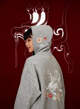 三星堆博物馆文创见古绘今青铜鸟抓绒帽衫开衫连帽卫衣男女同款