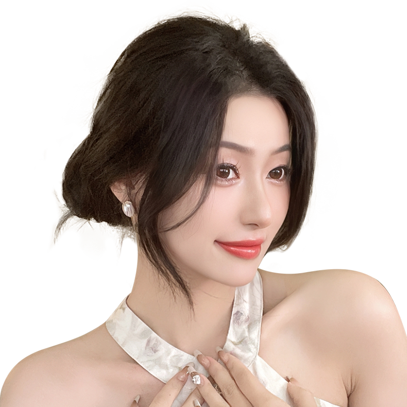 真发八字刘海假发女自然前额中分刘海假刘海假发片鬓角假发头帘
