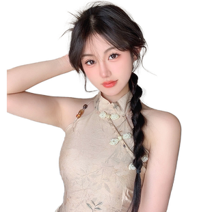 新中式假发辫子鸡毛古风侧扭扭辫国风拳击麻花长辫发饰旗袍假马尾