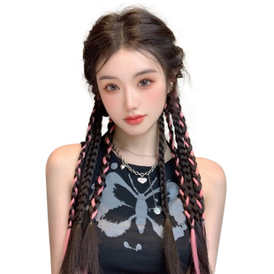 假发辫子女马尾甜酷挑染编发麻花长辫演唱会发饰彩色辣妹拳击辫子