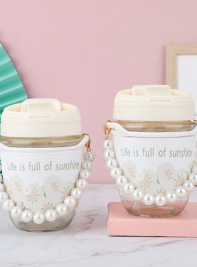 水杯玻璃杯吸管杯定制logo夏季珍珠手提杯饮料杯果汁杯礼品广告杯